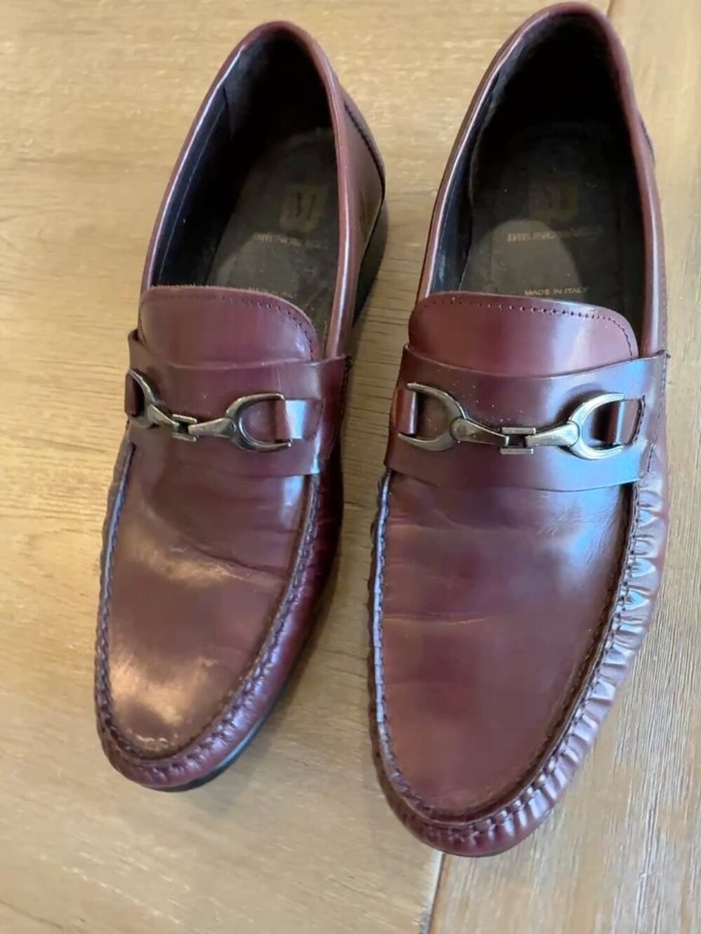 Bruno Magli Italy Leather Horsebit Loafers Mens 11.5 M Burgundy Oxblood Dress Sh